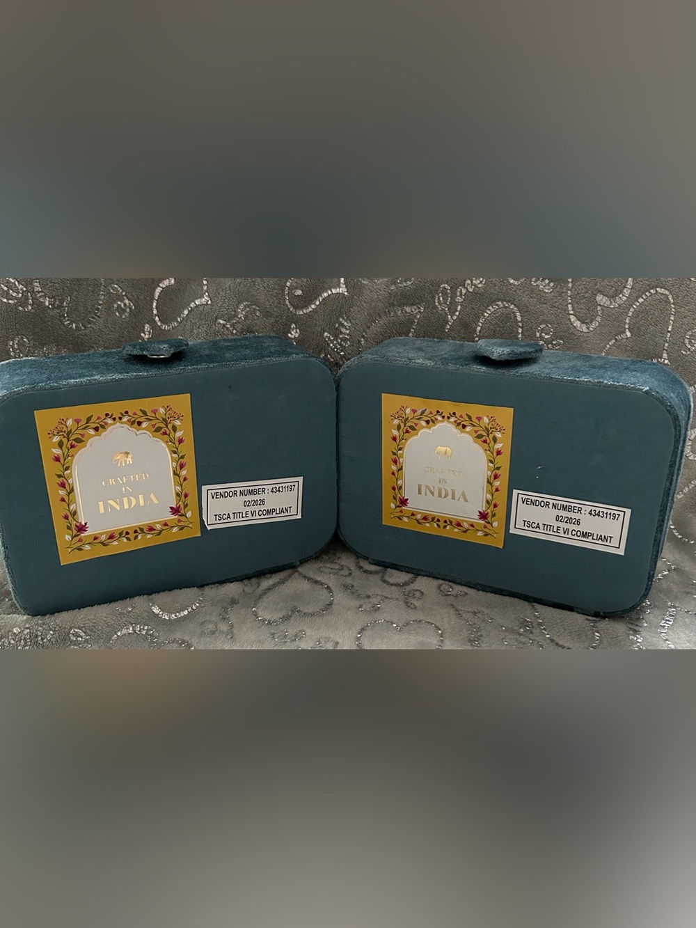 NWT Crafted in India, Two Teal, Velvet Evil Eye Jewelry Boxes - Picture 5 of 5